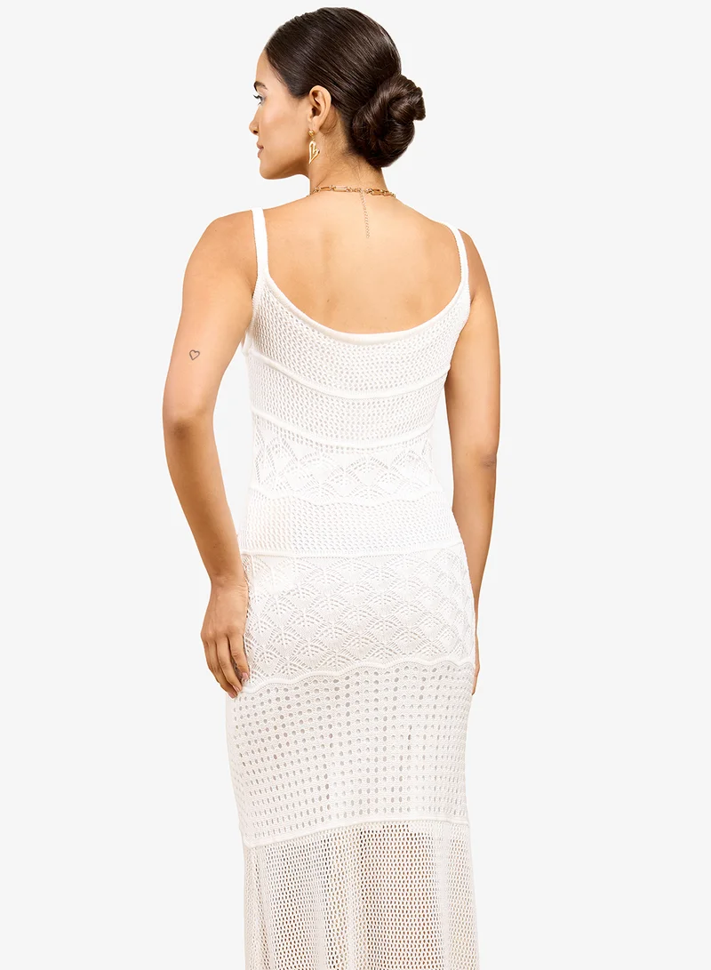 ليتل مسترس فستان ميدي كروشيه أبيض